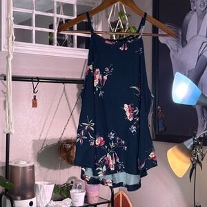 Justify Navy Blue Floral High Neck Swing Tank Top Womens Large NWT